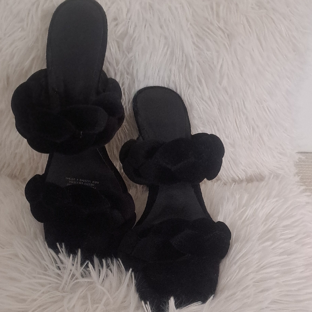 H&M Black Velvet Mules
